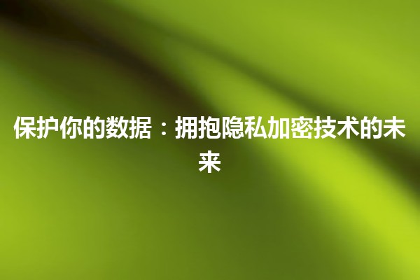 保护你的数据：拥抱隐私加密技术的未来🔒✨