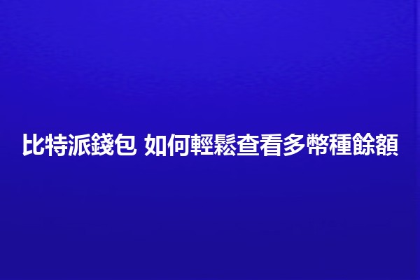 比特派錢包🌐 如何輕鬆查看多幣種餘額💰